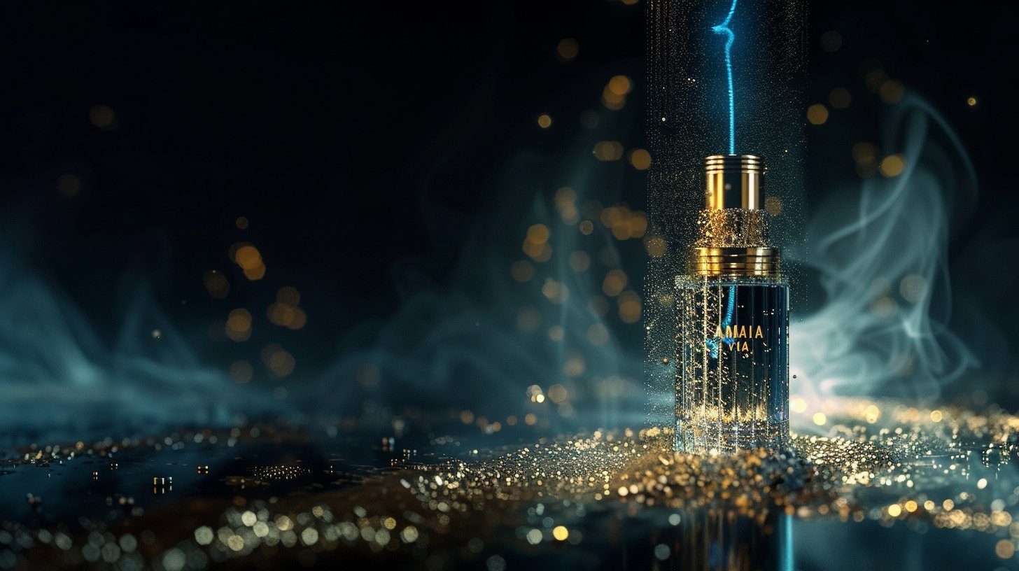Hologram emerging from a perfume bottle