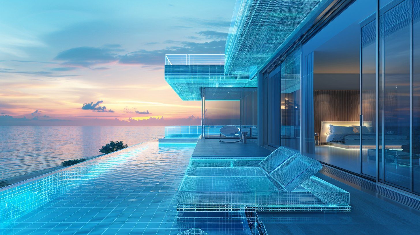 Holographic villa concept by the sea